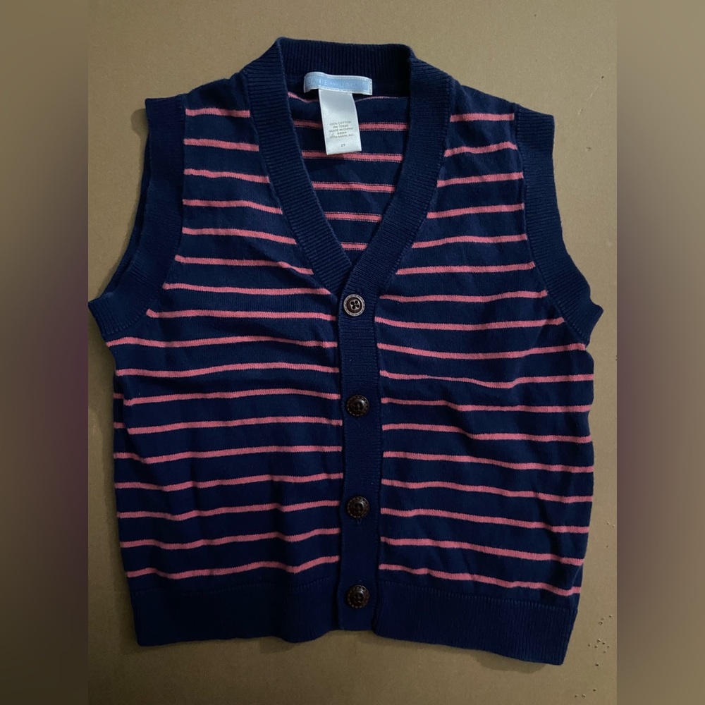 Janie and Jack Navy and Pink Striped Button-Up Vest size 2T